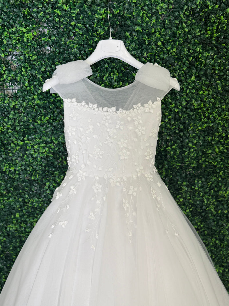 Michelina Bimbi Floral Embroidery Bow Shoulder Communion A-lineGown J4211