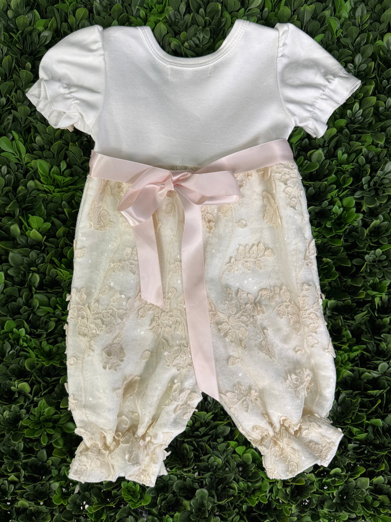 Bebe Gabrielle Girls’ Lace Rossette Changing Romper 3862-2
