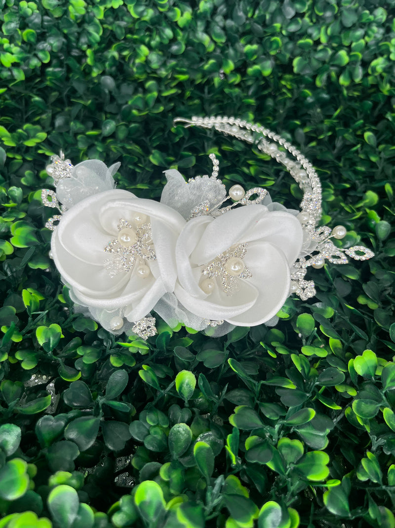 Nan & Jan Satin Flower Pearl Crystal Headband