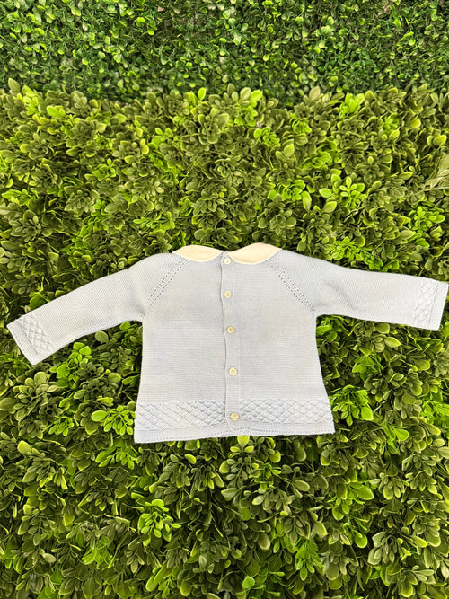 Martin Aranda Peter Pan Collar Dusty Blue Knit Footie Set 10257