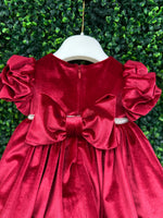 Bimbalo’ Girls' Red Velvet Dress with Rhinestone and Pearl Accent