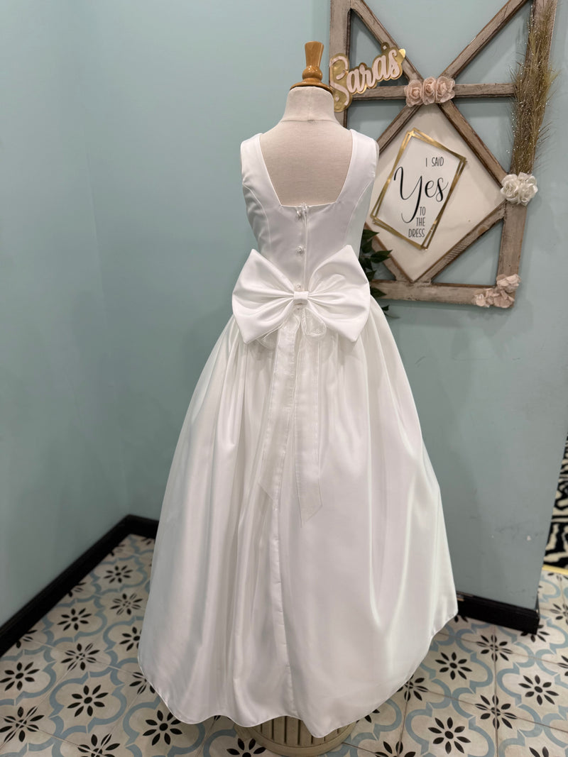 satin a line communion dress Elegant Girls' Satin First Communion Dress w/ Crystal Organza Skirt 12