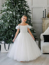 Teter Warm Off Shoulder Puff Sleeve Floral Lace Gown GS88