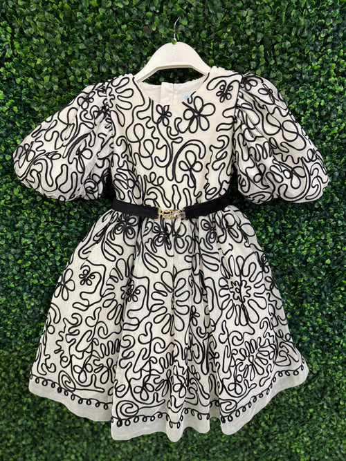Abel & Lula Girls’ Black and White Embroidered Dress 5524