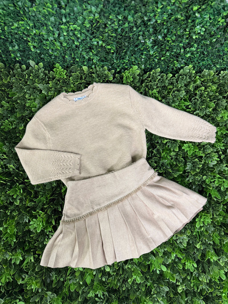 Mayoral Girls’ Metallic Knit Sweater and Pleated Skirt Set 4302