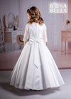 Rosabella Long Satin Gown with Lace Detail and Elbow Sleeve-RB636
