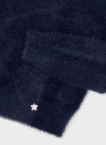 Mayoral Girls’ Fuzzy Knit Navy Sweater and Tweed Bow Shorts Set 4307