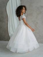 Teter Warm Floral Beaded Bodice Tiered Gown JK11