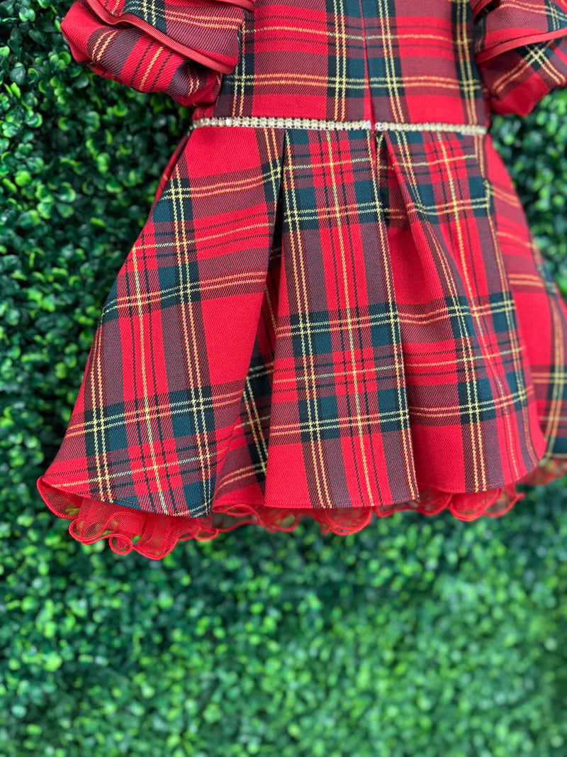 Bimbalò Girls' Italian Tartan Puff Sleeve Holiday Dress