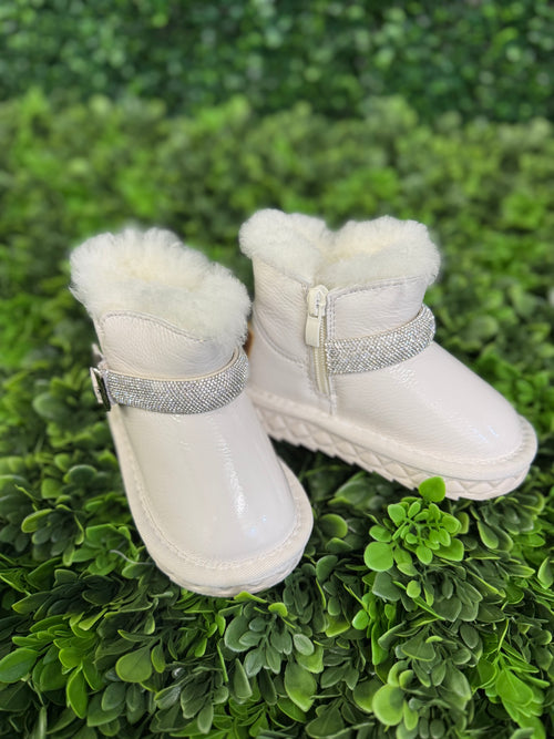 Doe A Dear Girl's Off White Rhinestone Boots