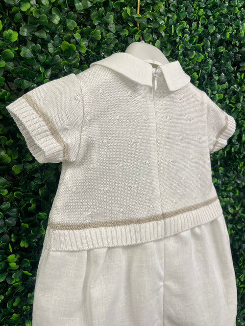 Michelina Bimbi Taupe Linen and Knit Boys Romper With Cap