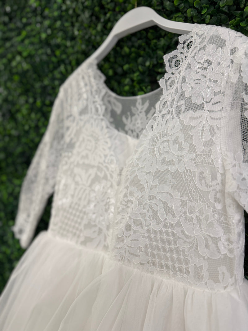 Teter Warm Elbow Sleeve Scallop Soft Lace Tiered Gown SK36