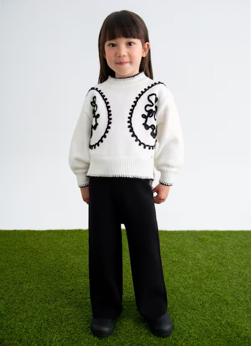 Abel & Lula Girls’ Black and White Mock Neck Two Piece Sweater Set 5729