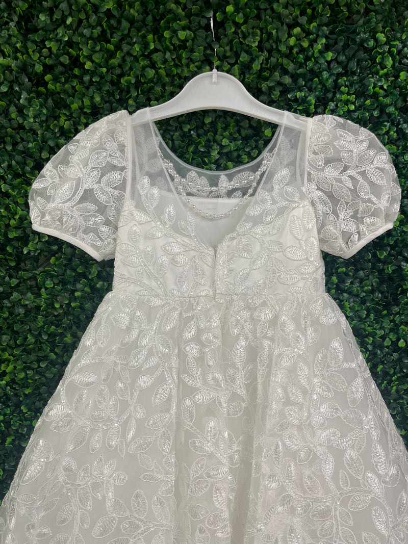 Princess Daliana Girls White Floral Lace Dress - D24208 10 Year / White Princess Daliana Girls White Floral Lace Dress - D24208 10 Year / White