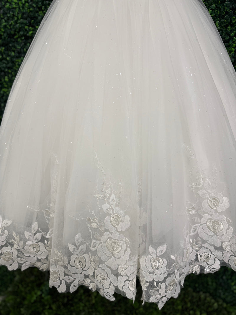 open lace back dress Princess Daliana Girls' Rosette Lace Long Gown