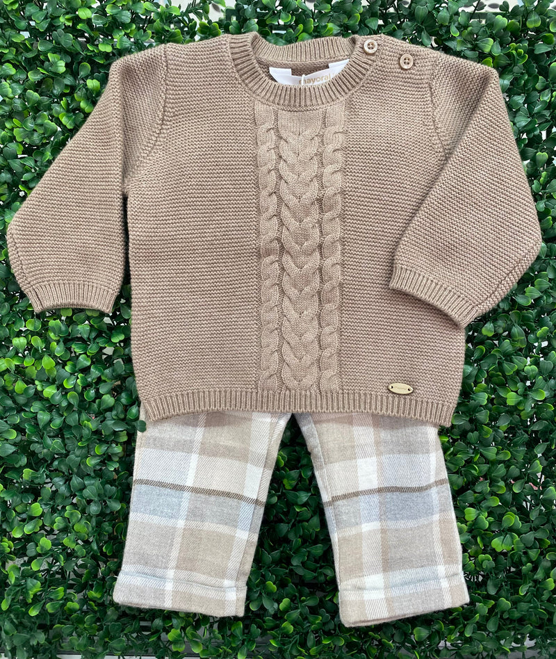 Mayoral Boys’ Brown Sweater and Plaid Pant Set 2305