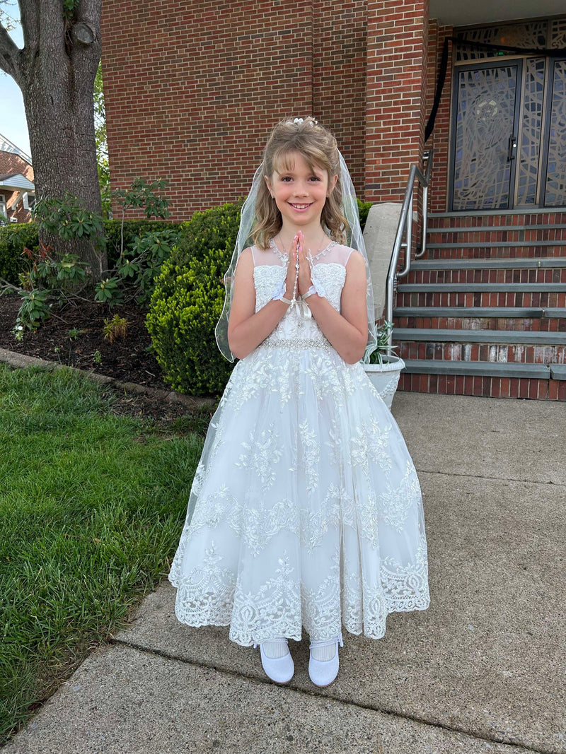 Princess Daliana Girls’ Metallic Lace and Rhinestone Gown - Z23120