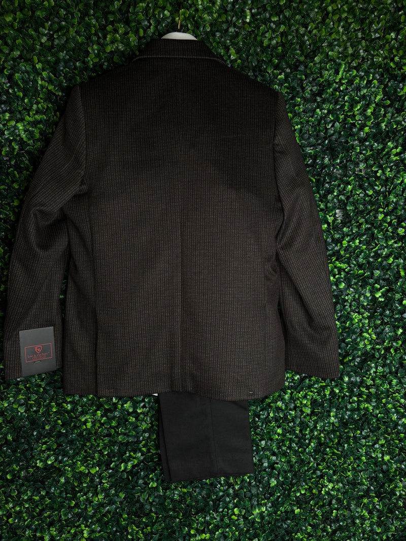 Leo & Zachary Boys Mocha Brown Plaid 3 Piece Suit