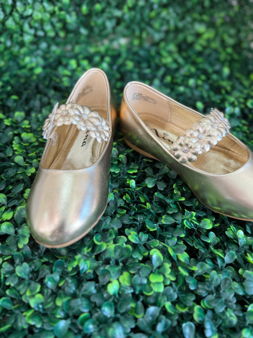 Nina Girls’ Gold Patent Leatherette Mary Jane with Velcro Strap