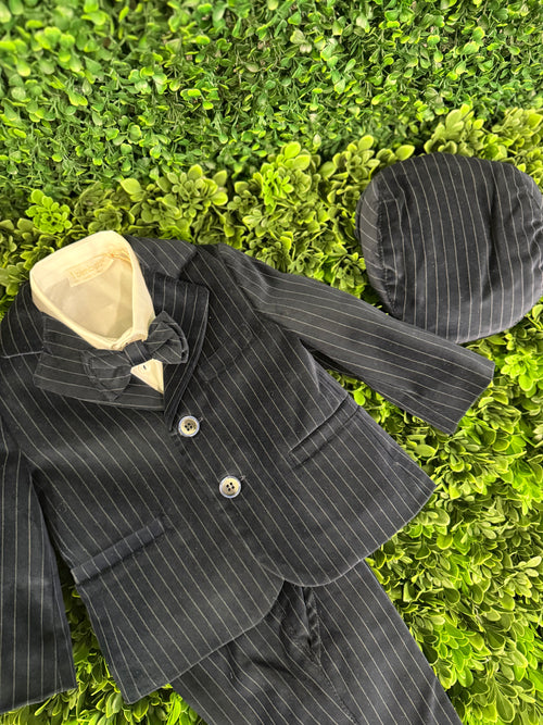 Bimbalo Boys’ Velvet Navy Pinstripe Five Piece Suit Set