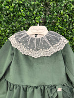Martin Armanda Girls’ Velvet Green Lace Collar Shift Dress