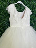 Teter Warm White Lace Bodice Layered Tulle Gown ES12