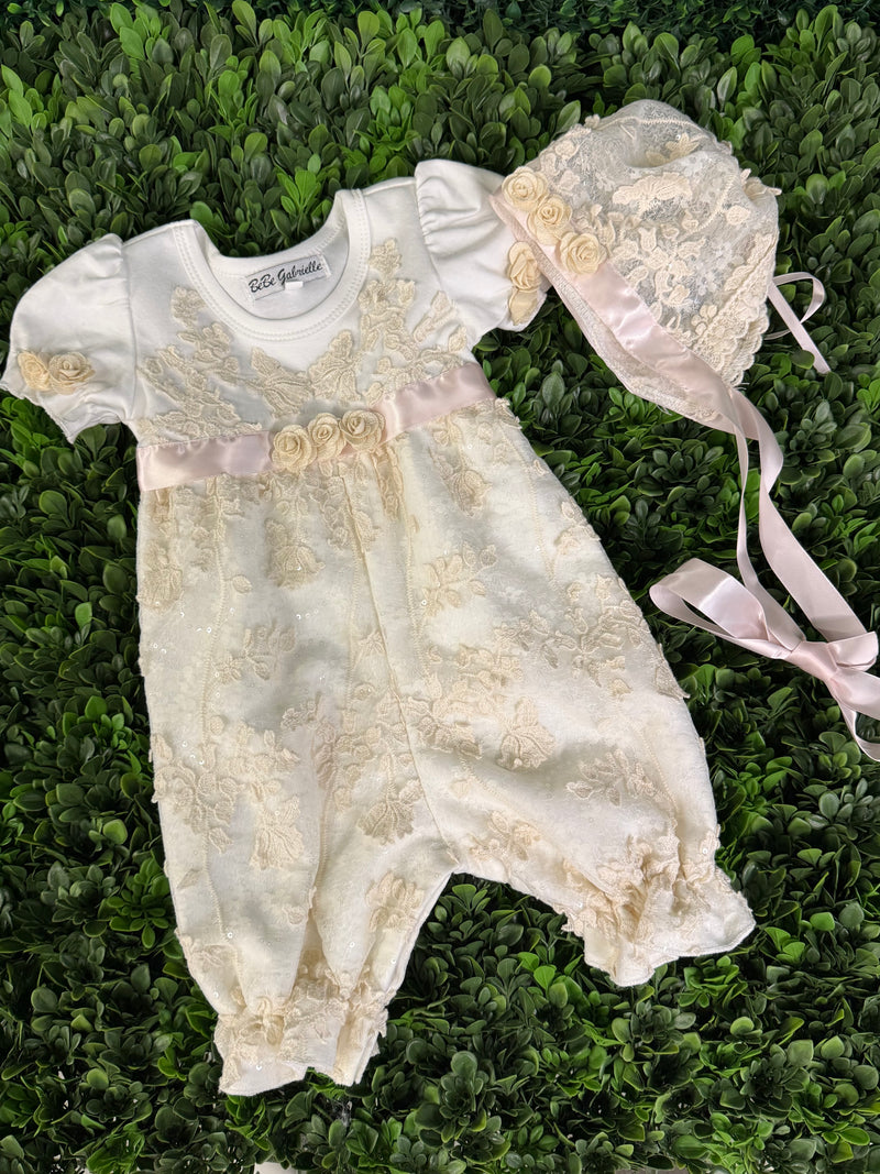 Bebe Gabrielle Girls’ Lace Rossette Changing Romper 3862-2
