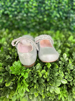 Nina Girls’ Glitter Texture Mary Jane with Flower Velcro Strap