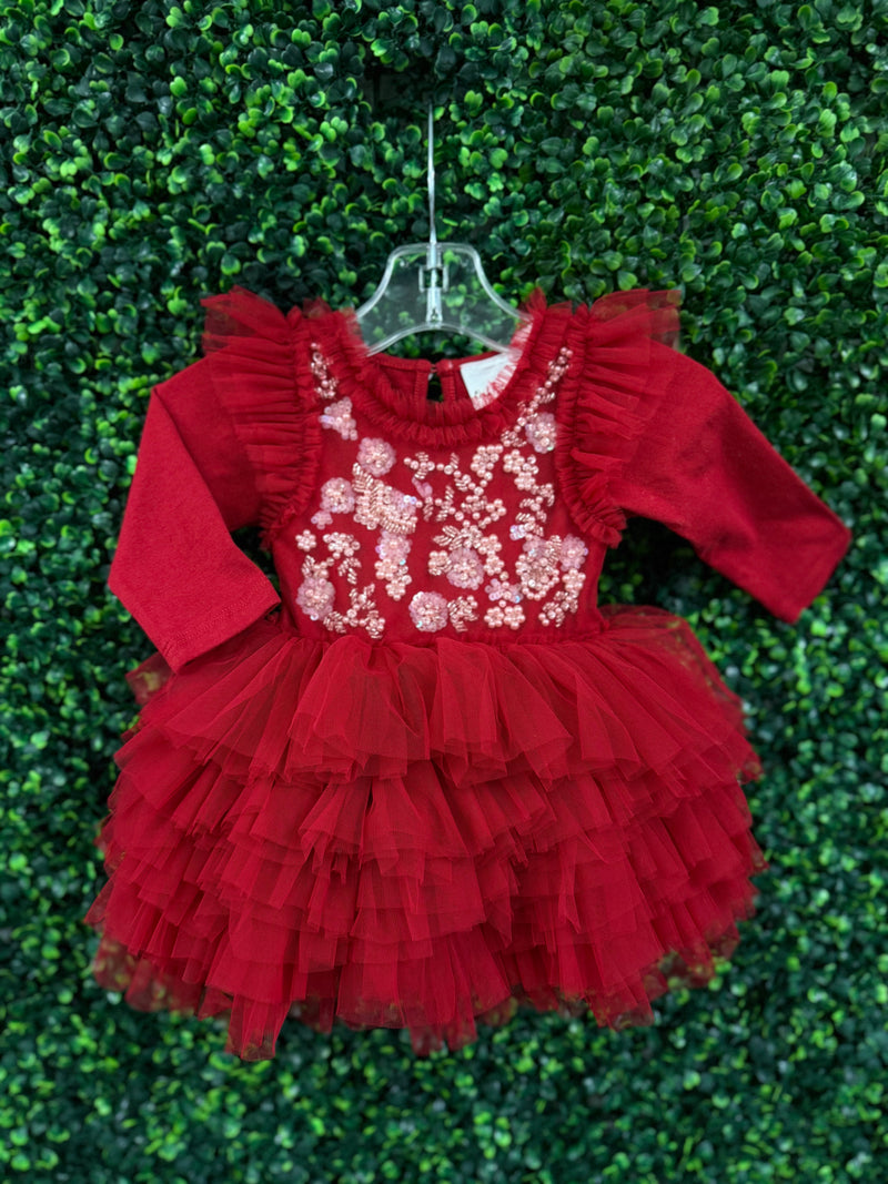 Oh La La Couture Girls’ Onesie Romper Red Beaded and Sequins Tutu