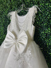 Princess Daliana Girls’ Diamond White Floral Feathered Party Dress D24187