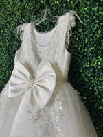 Princess Daliana Girls’ Diamond White Floral Feathered Party Dress D24187