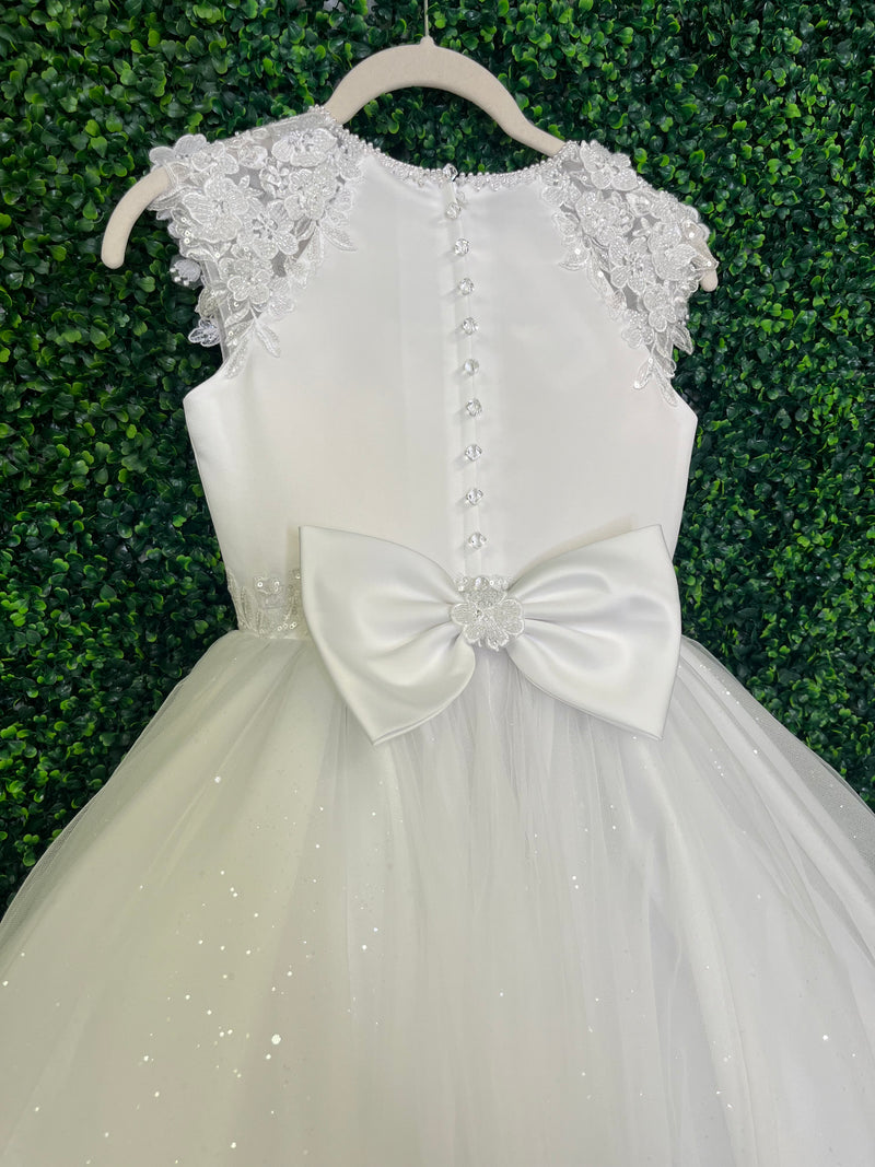 Joan Calabrese Beaded and Embroidered Short Sleeve Communion Dress 125508 8X (12) / White Joan Calabrese Beaded and Embroidered Short Sleeve Communion Dress 125508 8X (12) / White
