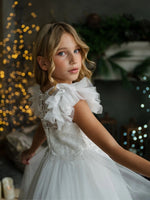 Teter Warm Floral Lace Bodice Puff Sleeve Gown MK03