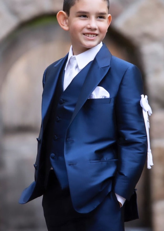 Michelina Bimbi Italian Matte Silk Textured Navy Communion 3pc Suit
