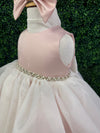 Nan & Jan Blush Satin and Organza Dress with Pearl and Rhinestone Belt