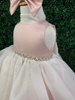 Nan & Jan Blush Satin and Organza Dress with Pearl and Rhinestone Belt