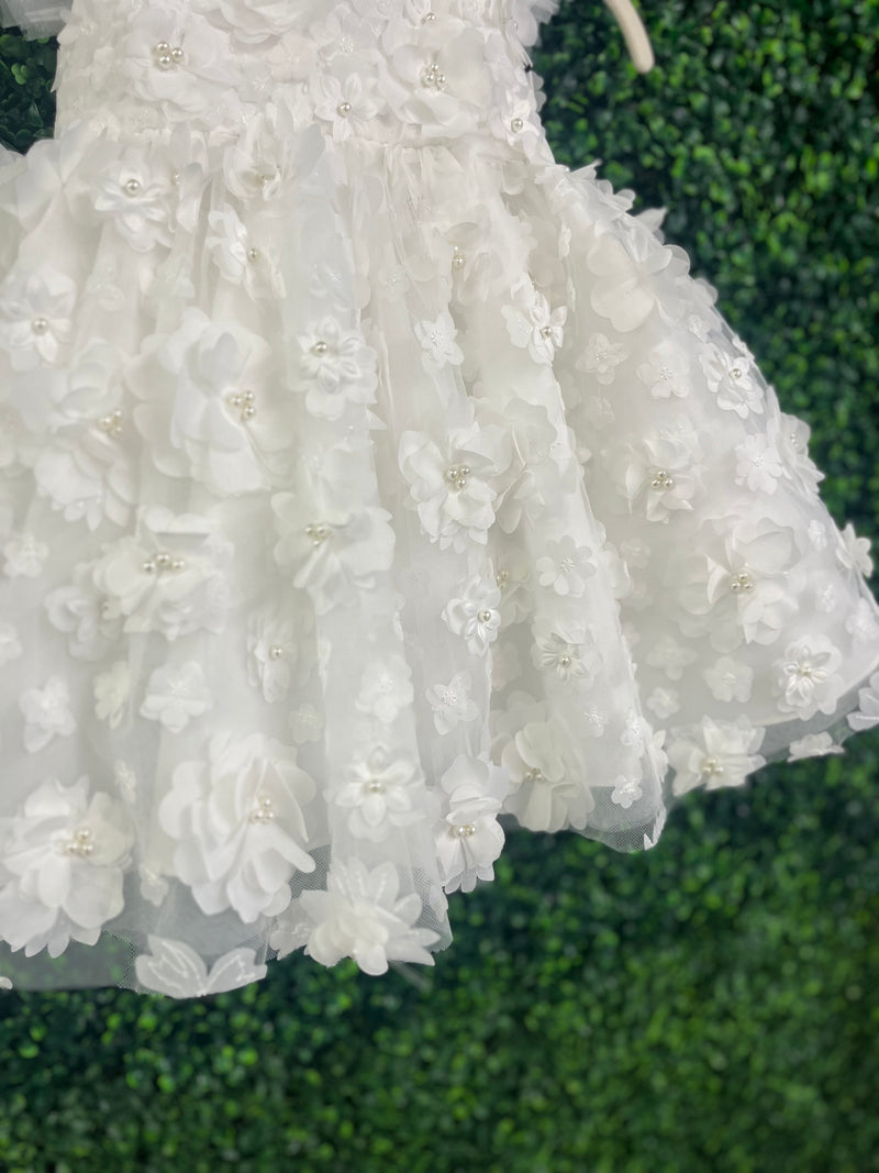 Joan Calabrese Ivory Three Dimensional Flower and Pearl Dress B24107