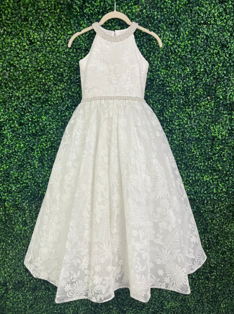 Macis Design All Lace Halter Top with Beaded Neckline Gown with Pocket Sara's Children's Boutique Macis Design All Lace Halter Top with Beaded Neckline Gown with Pocket Sara's Children's Boutique