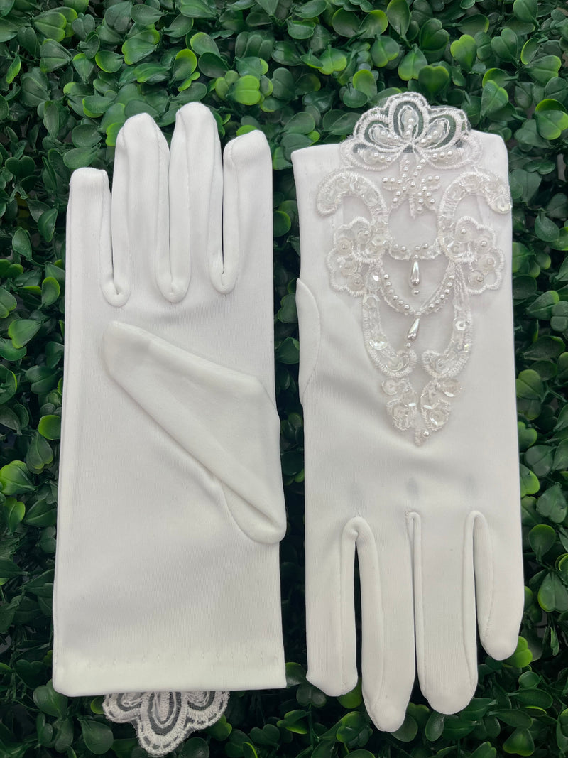 Sara’s Girls’ Satin Pearl Lace Gloves