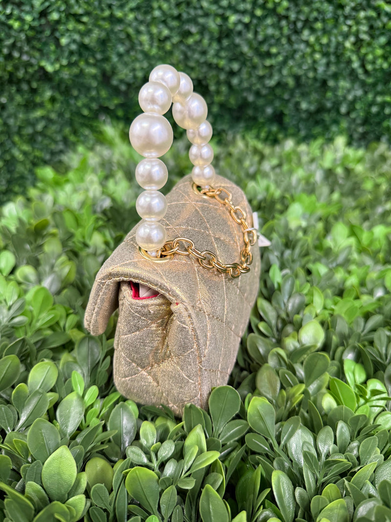 Girls’ Metallic Vegan Leather and Pearl Strap Crossbody Purse