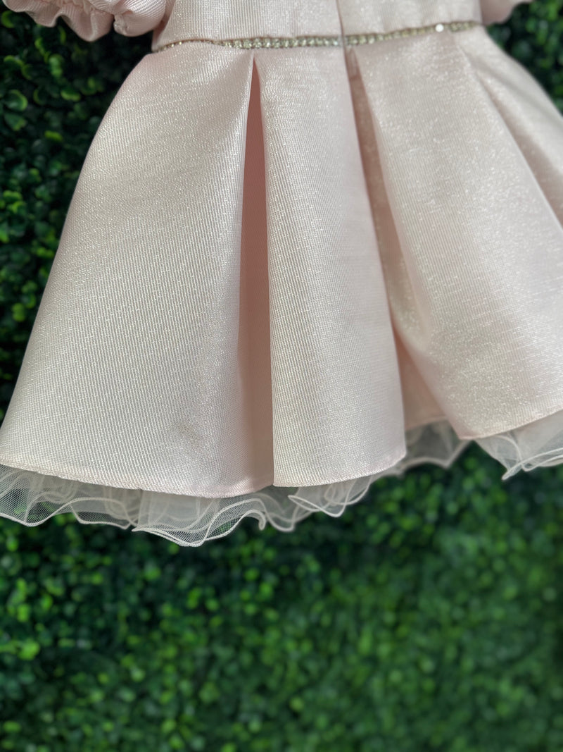 Bimbalo’ Girls' Tiered Puff Sleeve Pink Shimmer Party Dress