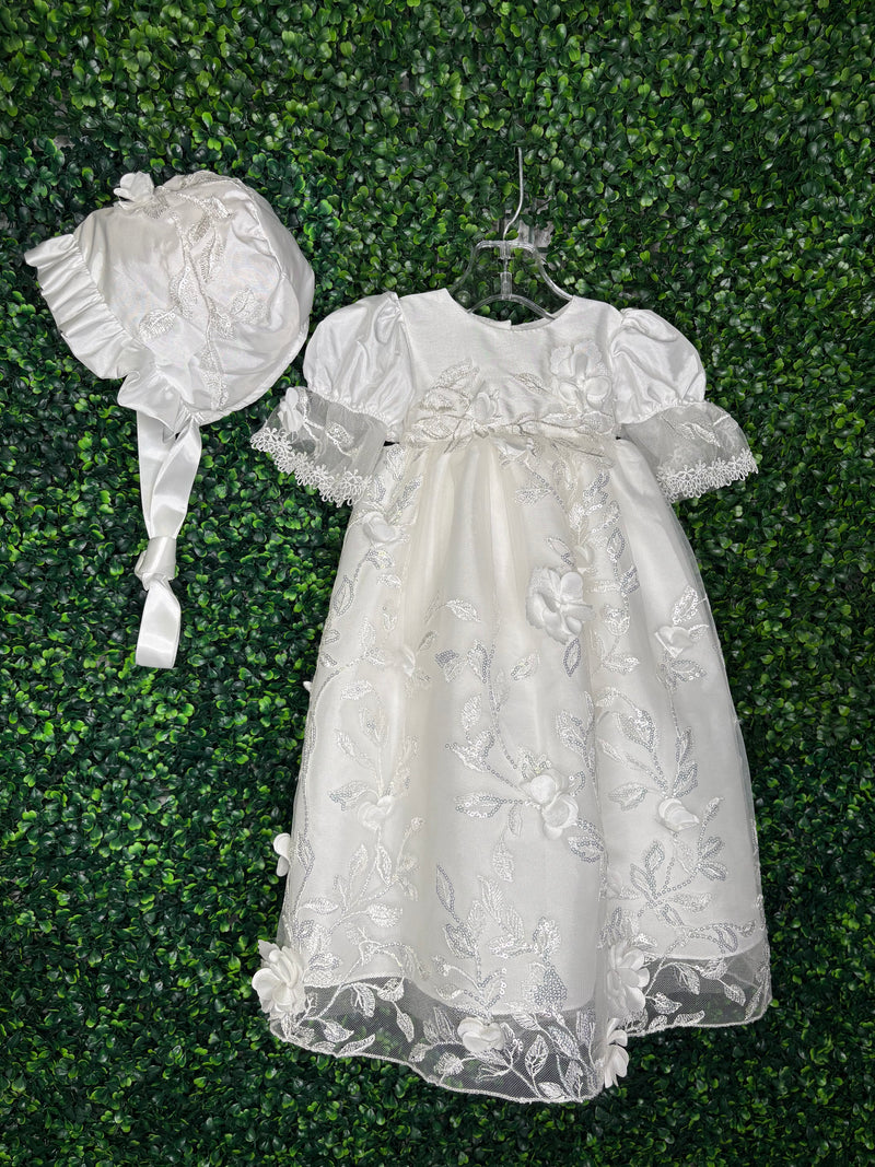 Macis Design Contrast Flower Christening Gown & Accessories CH258