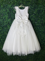 Princess Daliana Girls’ Diamond White Floral Feathered Party Dress D24187
