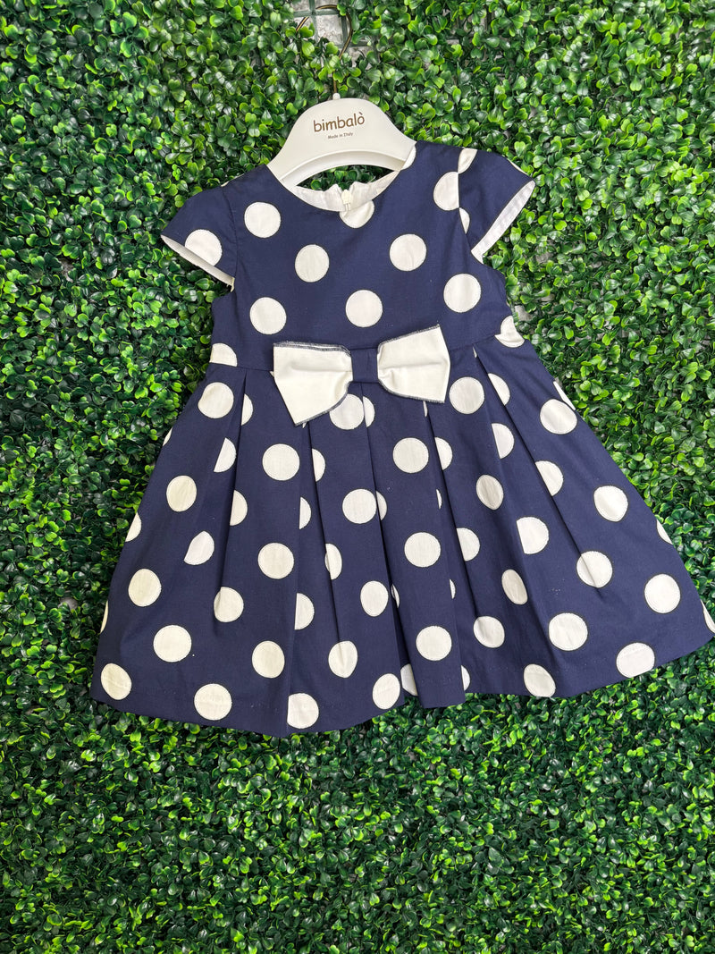 Bimbalò Girls' Navy Polkadot  Dress