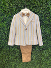 Italian Bimbalo Blue and Brown Striped 5 Piece Linen Suit