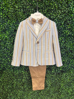 Italian Bimbalo Blue and Brown Striped 5 Piece Linen Suit