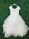 Teter Warm White Lace Bodice Layered Tulle Gown ES12