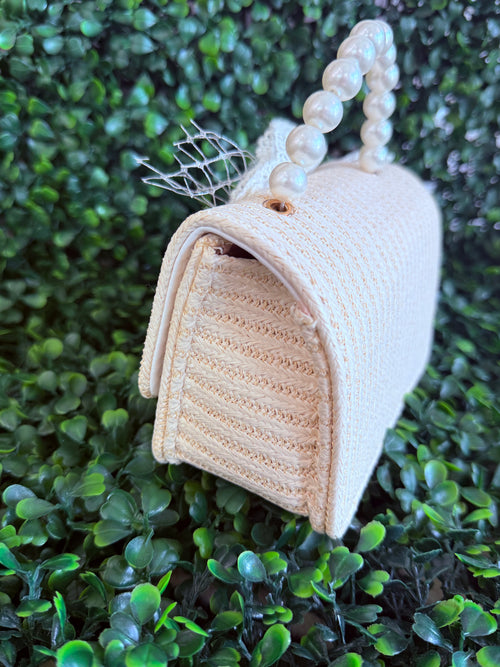 Girls’ Raffia and Pearl Strap Crossbody Purse