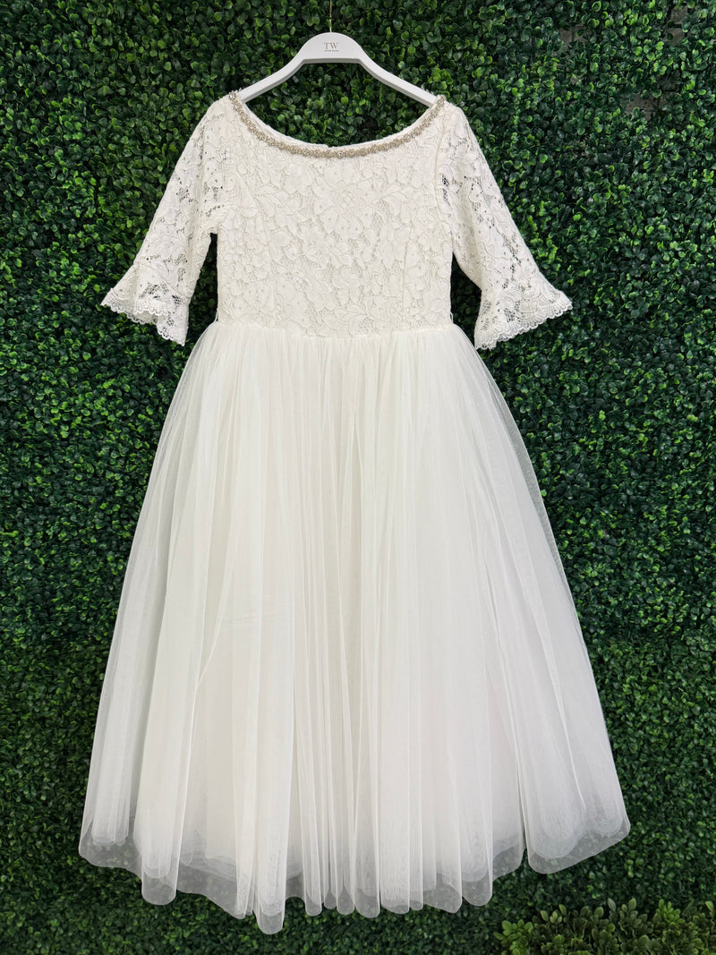 Teter Warm 3/4 Sleeve Rhinestone Neckline Lace Gown XGS06