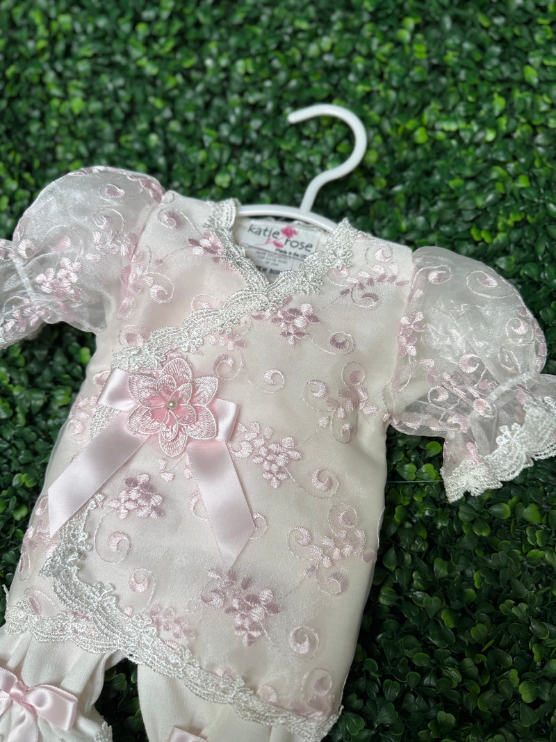 Katie Rose, Floral Cotton  Embroidered Lace Layette Set